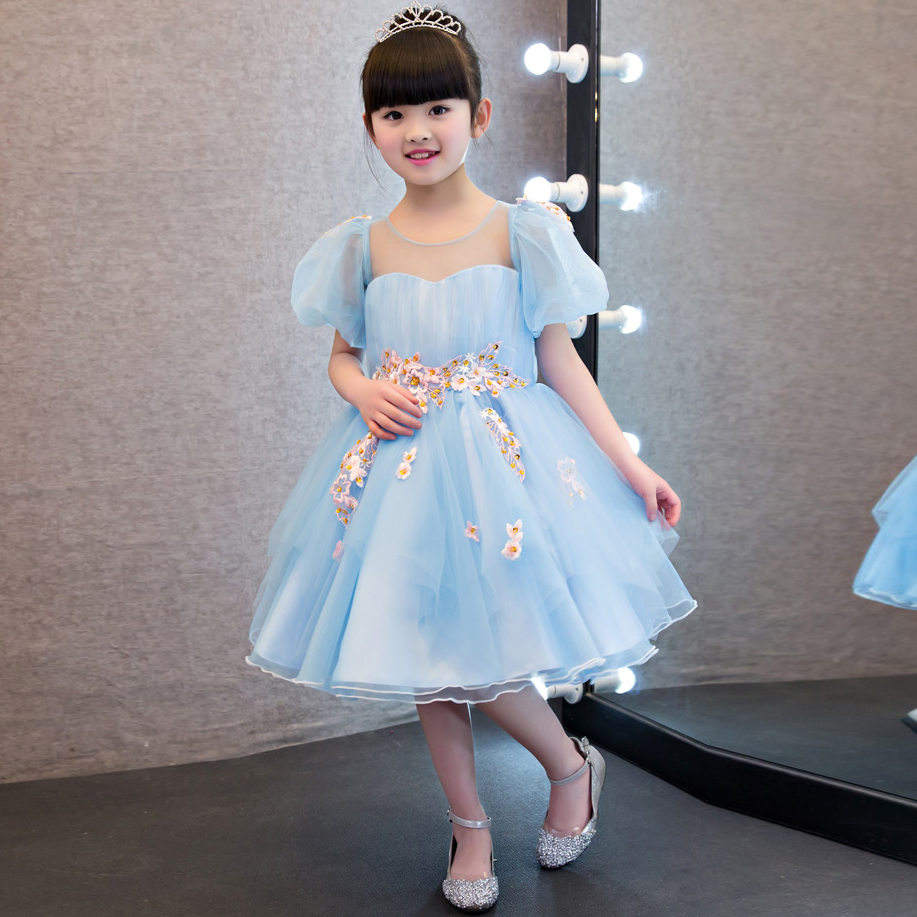 2017-New-Korean-Sweet-Cute-Baby-Girls-Blue-Color-Summer-Princess-Dress-Kids-Wedding-Birthday-Party